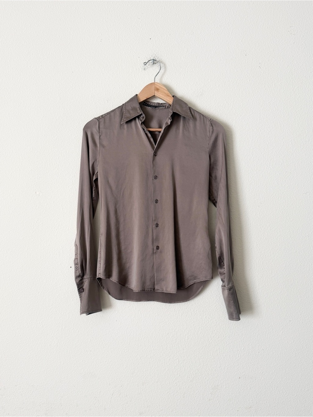 Ralph Lauren Black Label SIZE 2 silk taupe brown long sleeve blouse shirt